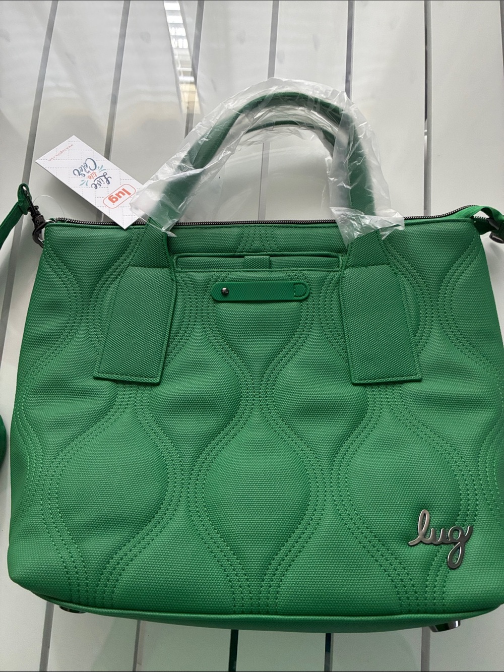 lug Quilted Emerald Green Tote Bag with Removable Strap